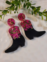 Handpoured Resin Cowgirl Boot Statement Earrings