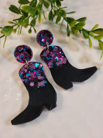 Handpoured Resin Cowgirl Boot Statement Earrings