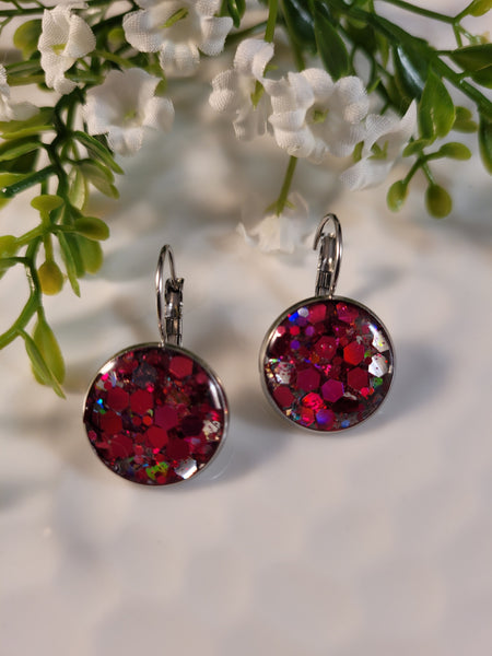 Handpoured Resin Round Glitter Drop Earrings