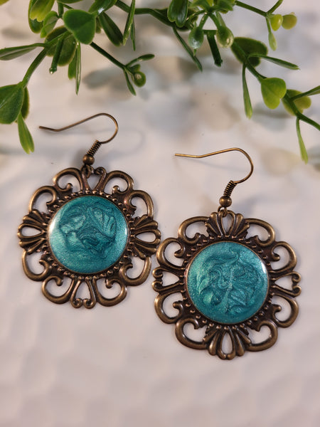 Handpoured Resin Round Boho Earrings