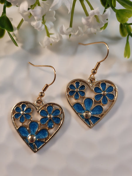 Handpoured Resin Flower Heart Earrings