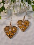 Handpoured Resin Flower Heart Earrings