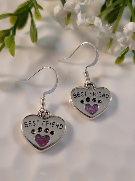 Handpoured Resin Best Friend Paw Print Earrings