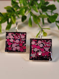 Handpoured Resin Square Glitter Drop Earrings