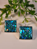 Handpoured Resin Square Glitter Drop Earrings