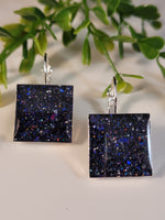 Handpoured Resin Square Glitter Drop Earrings