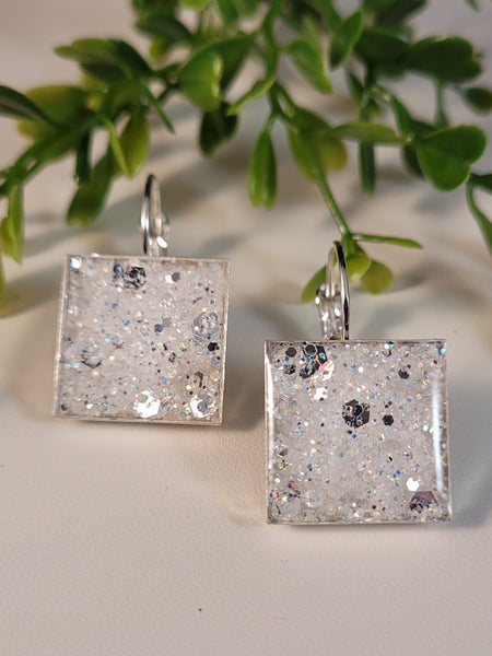 Handpoured Resin Square Glitter Drop Earrings