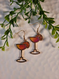 Handpoured Resin Gold Tone Cocktail Glass Earrings - Large