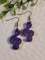 Handpoured Resin Treble Clef Earrings