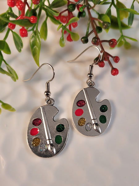 Handpoured Resin Christmas Painter's Palette Earrings