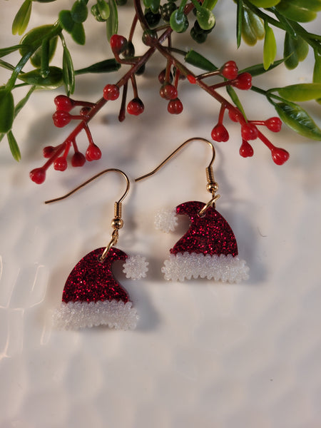 Handpoured Resin Christmas Santa Hat Earrings