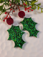 Handpoured Resin Christmas Holly Earrings