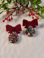 Handpoured Resin Bow & Bauble Christmas Earrings