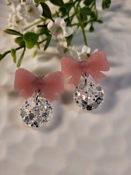 Handpoured Resin Bow & Bauble Christmas Earrings