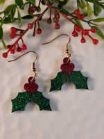 Handpoured Resin Christmas Holly Earrings