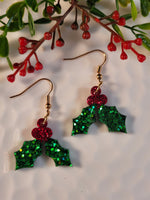 Handpoured Resin Christmas Holly Earrings