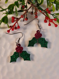 Handpoured Resin Christmas Holly Earrings