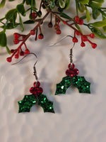 Handpoured Resin Christmas Holly Earrings