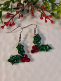 Handpoured Resin Christmas Holly Earrings