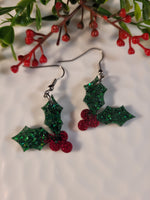 Handpoured Resin Christmas Holly Earrings