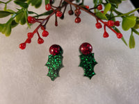 Handpoured Resin Christmas Holly Stud Earrings