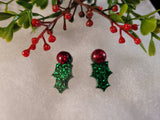 Handpoured Resin Christmas Holly Stud Earrings