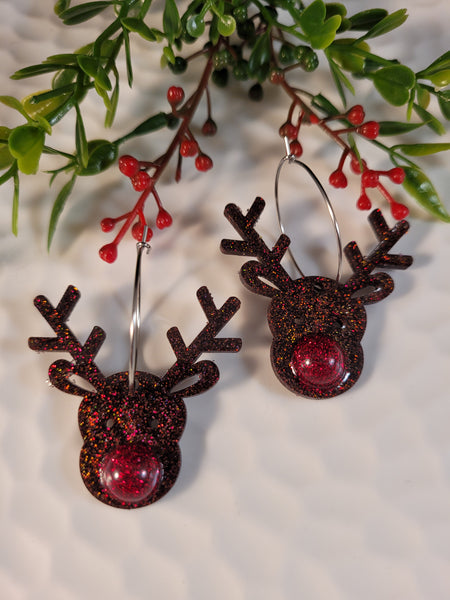 Handpoured Resin Rudolf Reindeer Earrings