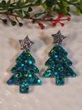 Handpoured Resin Christmas Tree Statement Earrings